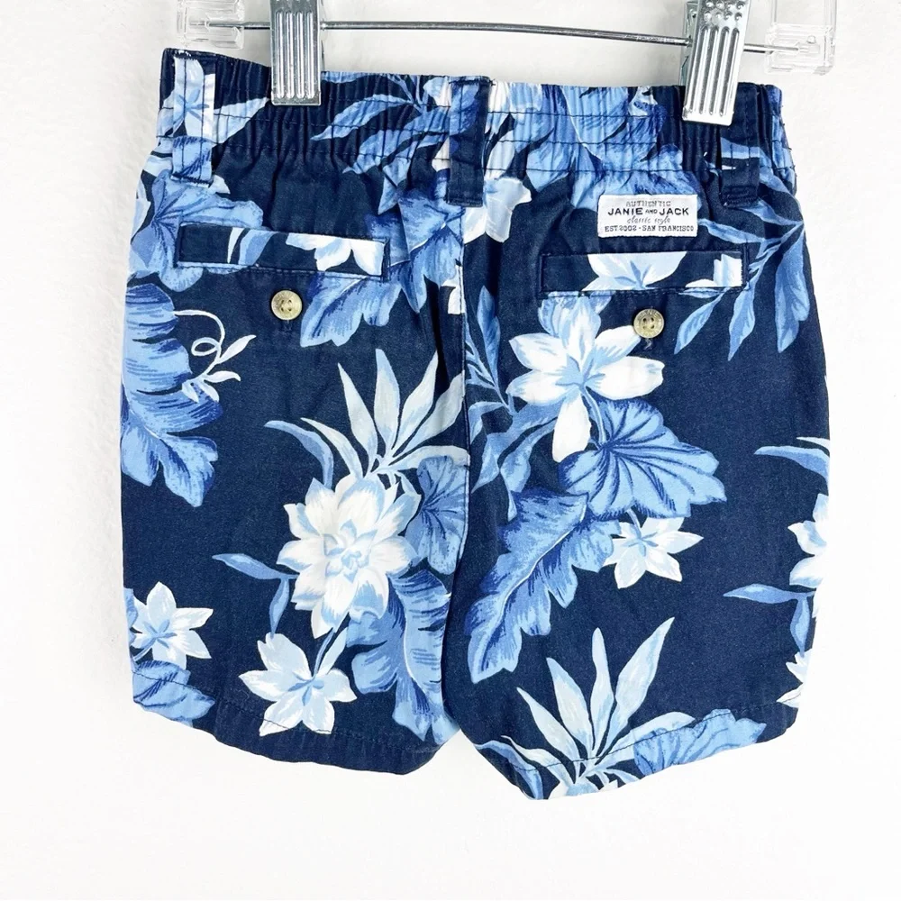 Janie & Jack Tropical Floral Poplin Navy Blue Shorts Size 12-18 Months